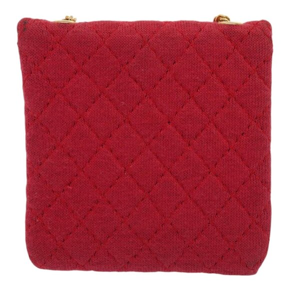 CHANEL Chain Quilted Shoulder Pouch Cotton Gold Red CC Auth - Picture 3 of 16